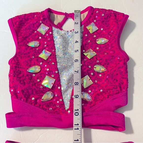 Weissman solo custom dance costume 2 piece hot pink fringe Go Get It 14590 SC 6 - Picture 11 of 15